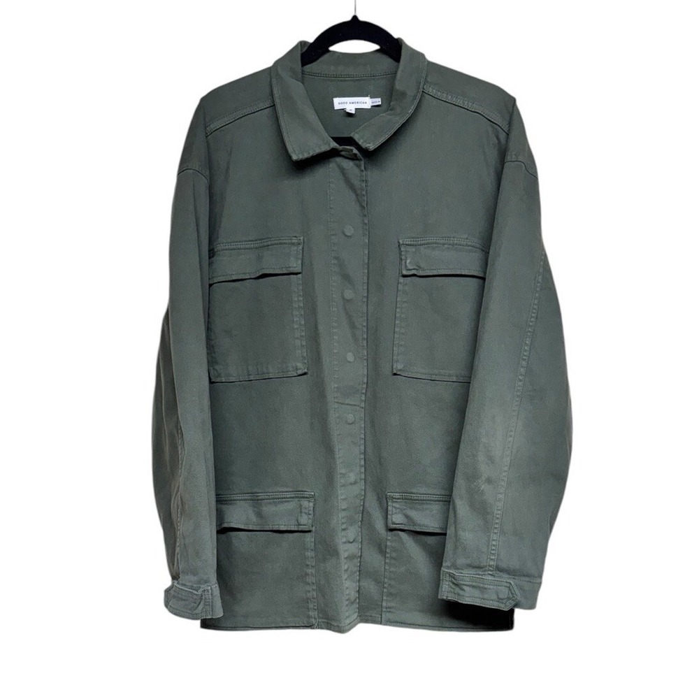 GOOD AMERICAN Cotton-Blend Utility Jacket Fern‎ Green Women's Size 4